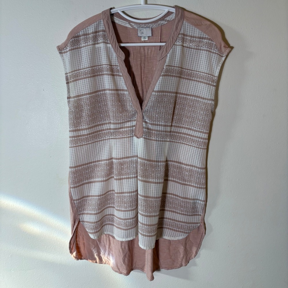 Anthropologie Postmark Egress Split-Neck Striped High-Low Blouse‎ Size Small